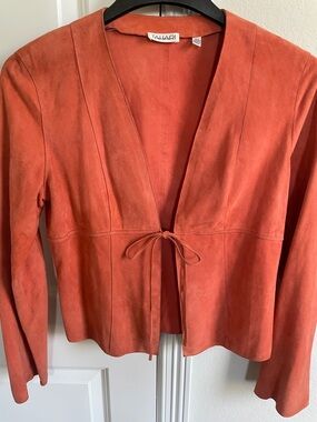 Tahari Coral Tie-Front Suede Jacket